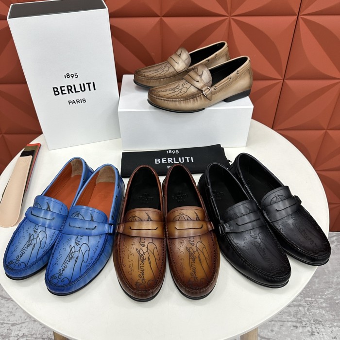 NIGO Berluti  Men's Spring/summer Letter Gradient Casual Shoes Temperament Cowhide Inner Lining Driving Shoes Ngvp #nigo8536