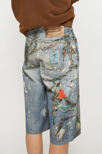 NIGO Acne Studios Men's Women's Summer Solid Color 3D Printed Low Rise Vintage Casual Loose Denim Shorts Ngvp #nigo8514