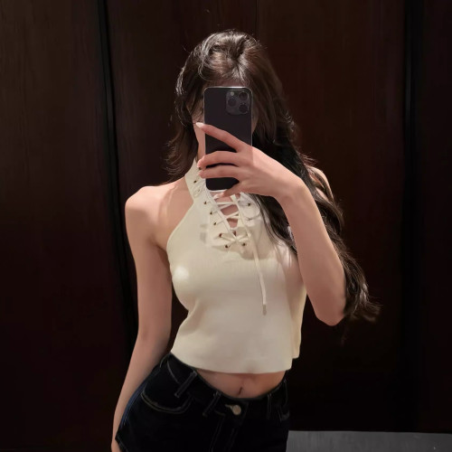 NIGO SAINT LAURENT Women's Summer Sexy V-Neck Tie Casual Retro Sleeveless Knit Halter Vest Ngvp #nigo8519