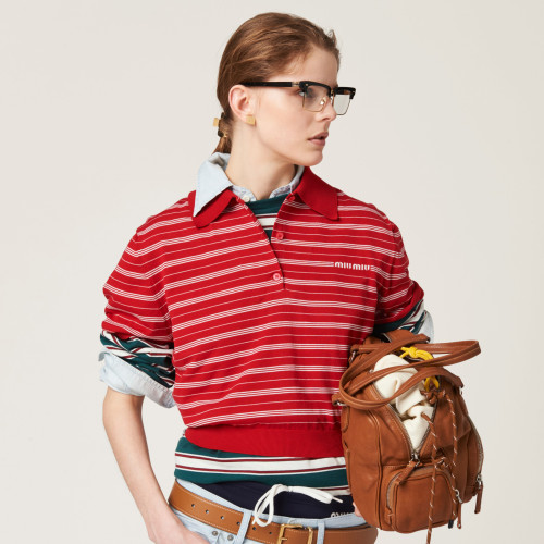 NIGO MiuMiu Women's Summer Two Color Striped Letter Knit Lapel Polo Shirt Short Sleeve T-Shirt #nigo99936