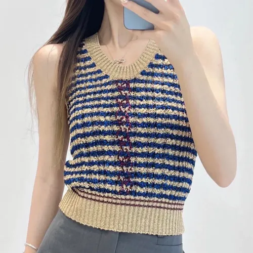 NIGO Chanel Women's Summer U-neck Color Matching Gilded Needle Knitted Sleeveless Striped Vest Fashionable And Casual Top Ngvp #nigo8612