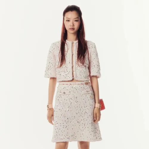 NIGO Chanel Women's Summer Solid Color Round Collar Fit Short Sequin Decoration Jacket Coat Casual Half Skirt Ngvp #nigo8593