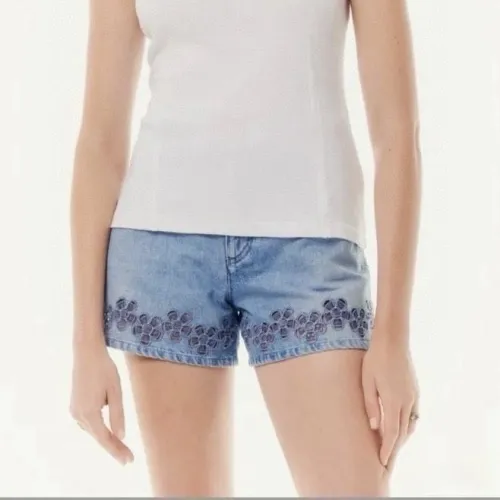 NIGO Chanel Women's Summer High Street Floral Hollow Embroidery Washed Button Fit Casual Solid Color Denim Shorts #nigo99955