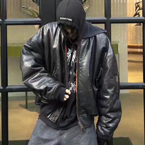 NIGO Balenciaga Men's Fall And Winter Fashion Casual High Street Hooded Zipper Leather Jacket Temperament Coat  #nigo71312