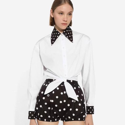NIGO Dolce&Gabbana Women's Spring And Summer Fashion Polka Dot Color Collision Black And White Shirt Lapel Cotton Single-breasted Shirt Ngvp #nigo8638