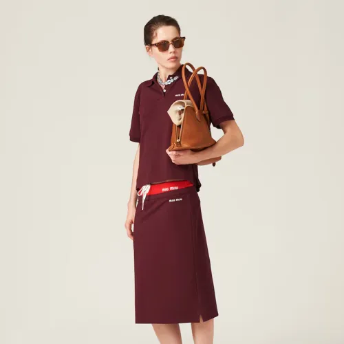 NIGO MiuMiu Women's Spring Summer Solid Color Logo Embroidery Cotton Lapel piqué Polo Shirt Casual Vintage Short Skirt #nigo72187