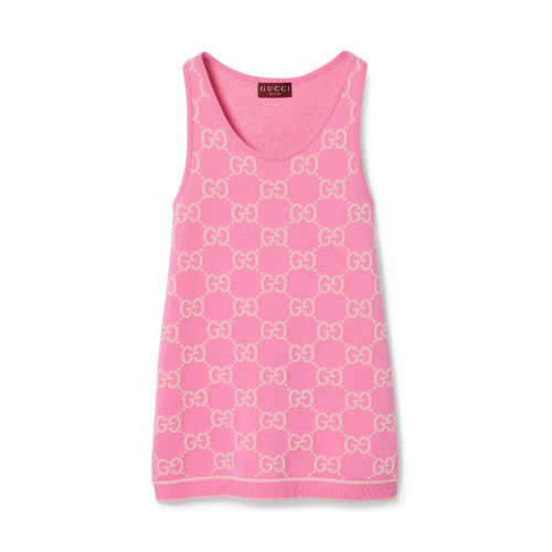 NIGO Gucci Women's Spring Summer Pink Logo Letter Jacquard Shorts Round Neck Sleeveless Knit Dress #nigo72227