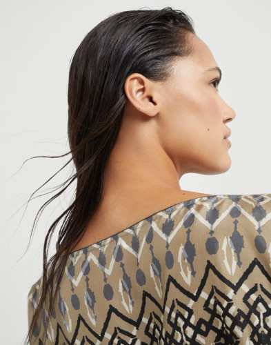 NIGO Brunello Cucinelli Women's Summer Ethnic Printed Silk Top Casual Loose Poncho pongée Cape Ngvp #nigo8666