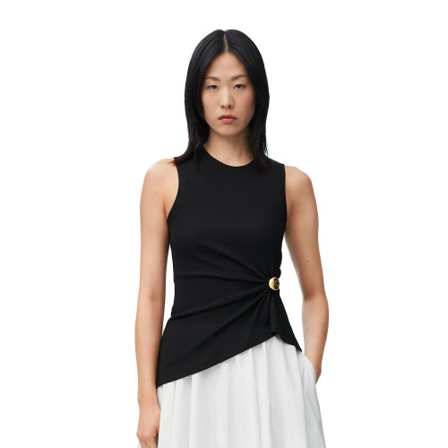 NIGO Loewe Women's Summer Solid Color Asymmetric Pleated Metal Button Cotton Plain Knit Stretch Pebble Vest Ngvp #nigo8676