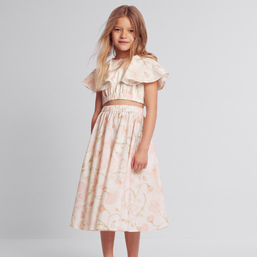 NIGO Dior Kid's Summer Floral Print Short Chiffon Top Casual Long Half-body Skirt Set #nigo31315