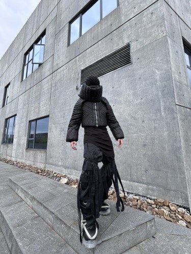 NIGO Moncler x Rick Owens Men Women Winter Solid Color Detachable Neck Collar Short Long Sleeve Puffer Down Jacket Black Fit Coat #nigo8825