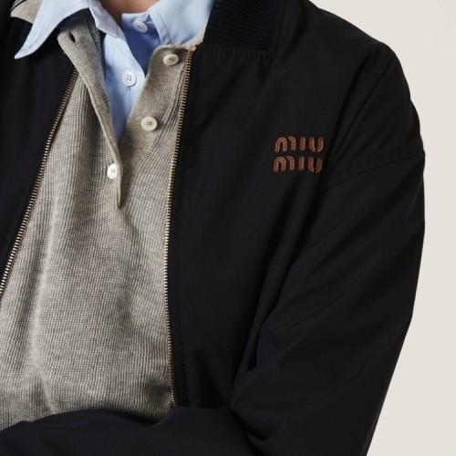 NIGO MiuMiu Women's Spring and Autumn Navy Blue Logo Letter Applique Zipper Pilot Jacket #nigo72454