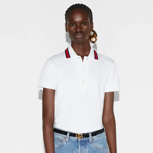 NIGO Gucci Women's Spring And Summer Fashion Casual Logo Embroidery Polo Shirt Cotton Top Striped Button Trend T-shirt #nigo71373