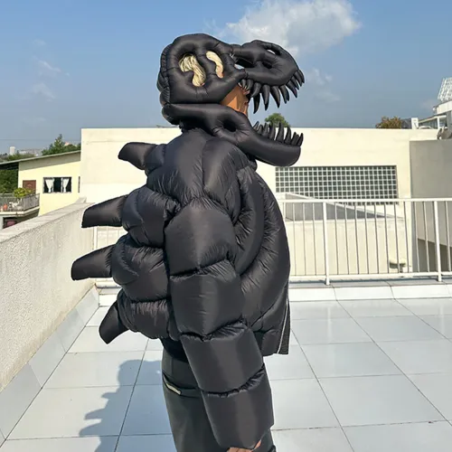 NIGO Rick Owens Men's And Women's Fall And Winter Dinosaur Down Jacket Black Handmade Customized Tyrannosaurus Rex Design Ski Suit Thickened White Duck Down Ngvp #nigo8863