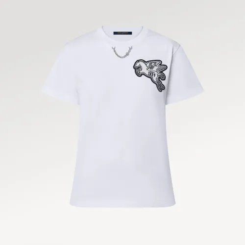 NIGO Louis Vuitton Men's Women's Spring Summer Chain Appliques Pattern Loose T-Shirt Round Neck Cotton Top Ngvp #nigo8866