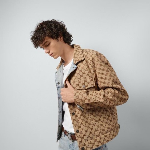 NIGO Gucci  Men's Spring And Fall Light Blue Reversible Denim Single Breasted Double Pockets Lapel Long Sleeve Jacket #nigo72476