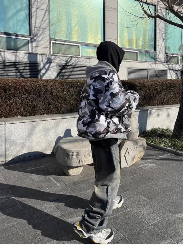 NIGO GRAILZ Men's Spring and Autumn Logo Printed Zipper Reversible Wearable Gray Sweatshirt Hooded Camouflage Jacket Coat Ngvp #nigo8847