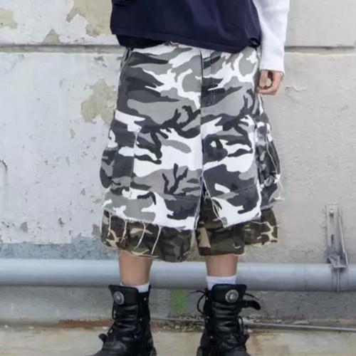 NIGO GRAILZ Project G/R Men's And Women's Summer Silhouette Camouflage Work Pants Loose Straight Wide-leg Splicing Seven-minute Shorts Trend Pants Ngvp #nigo8873