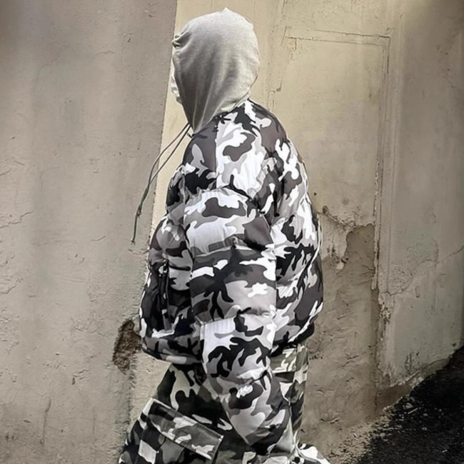 NIGO GRAILZ Men's Spring and Autumn Logo Printed Zipper Reversible Wearable Gray Sweatshirt Hooded Camouflage Jacket Coat Ngvp #nigo8847