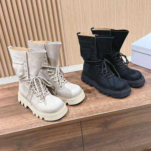 NIGO JW Anderson Women's Funky Round Toe Strappy Martin Shoes Cowhide Mid Calf Boots Thick Bottom Casual Shoes Ngvp #nigo8874