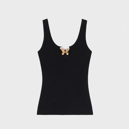 NIGO Blumarine Women's Spring And Summer Delicate Butterfly Metal Jewelry Vest Stretch Black Undershirt Fashion Casual Knit Sleeveless Tops Ngvp #nigo8912