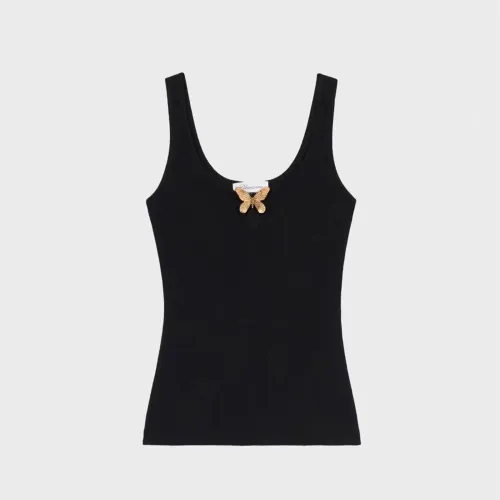 NIGO Blumarine Women's Spring And Summer Delicate Butterfly Metal Jewelry Vest Stretch Black Undershirt Fashion Casual Knit Sleeveless Tops Ngvp #nigo8912