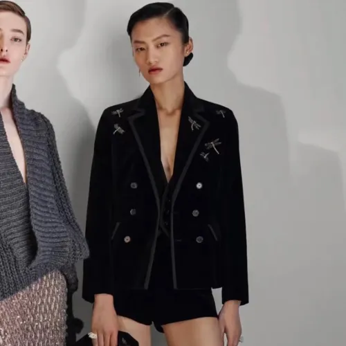 NIGO Dior Women's Spring and Autumn Embroidered Velvet Waisted Suit Lapel Double Breasted Black Jacket  Ngvp #nigo8925