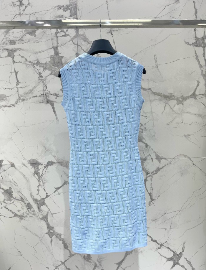 NIGO Fendi Women's Spring/Summer Solid Color Monogram Printed Round Neck Knit Sleeveless Dresses #nigo72621