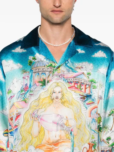 NIGO Casablanca Men's Spring And Autumn Patterned Printed Single Breasted Fitted Silk Long Sleeve Shirt #nigo71397