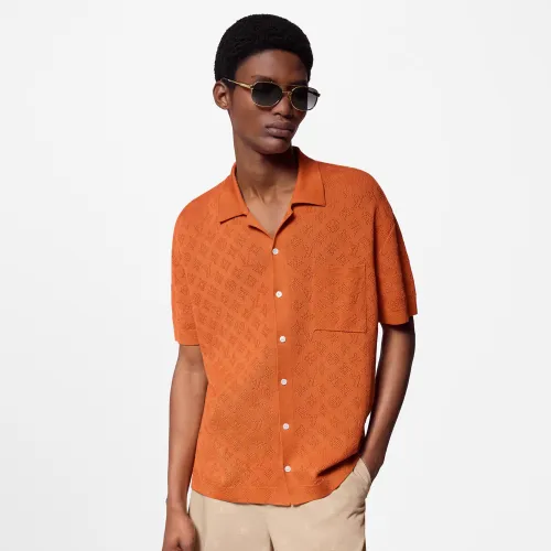 NIGO Louis Vuitton Men's Summer Orange Skeleton Letter Printed Single Breasted Short Sleeve Shirt #nigo75627
