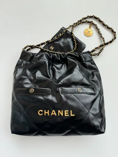 NIGO Chanel Men's And Women's Black Logo Drawstring Closure Chain Shoulder Strap Glossy Calfskin Shoulder Crossbody Bag Bags #nigo72738