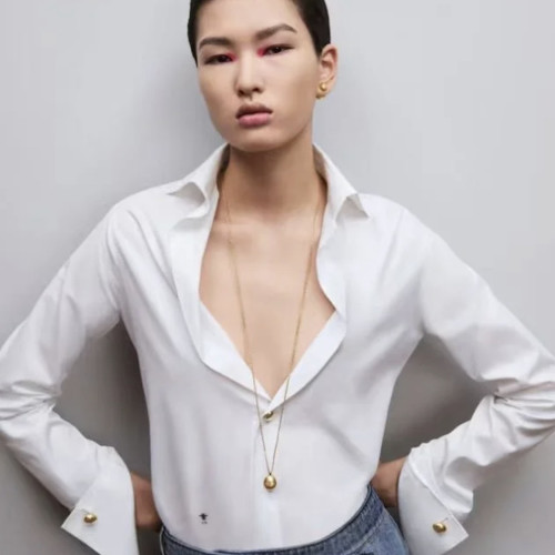 NIGO Dior Women's Spring and Autumn Solid Color Logo Embroidery White Lapel Long Sleeve Shirt #nigo72764