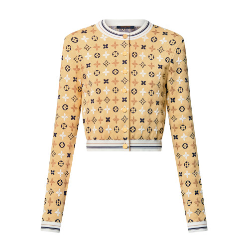 NIGO Louis Vuitton Women's Summer Solid Color Logo Printed Round Neck Single Breasted Long Sleeve Knit Jacket #nigo72798