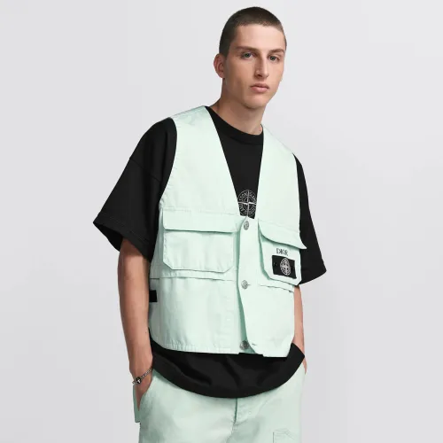 NIGO Dior X Stone Island Men's Solid Color Letter Logo Patch V-Neck Single Breasted Cotton Vest Jacket #nigo72812