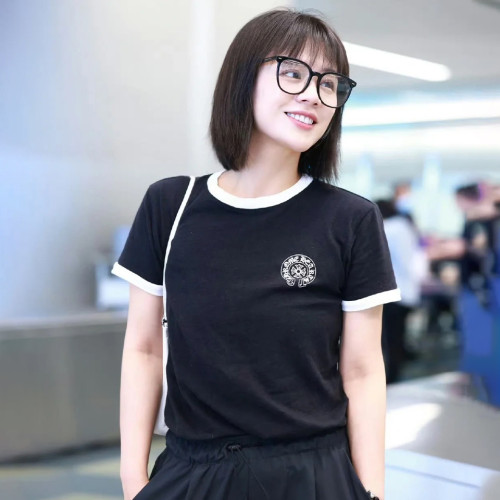 NIGO Chrome Hearts Women's Summer Solid Color Scroll Horseshoe Cross Print Cotton Fitted Straight Short Sleeve T-Shirt #nigo71446