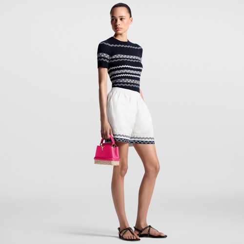 NIGO Louis Vuitton Women's Summer Solid Color Scalloped Stripe Crew Neck Pullover Fitted Knit Sweater #nigo71474