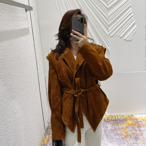 NIGO Saint Laurent Women's Autumn And Winter Solid Color Vintage Suede Long Sleeve Lace-Up Jacket Ngvp #nigo9184