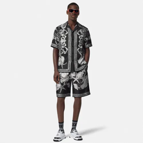 NIGO Versace Men's And Women's Spring And Summer Vacation Style Fashion Casual Lapel Black And White Color Block Print Short Sleeve's Shirt And Shorts Suit Set Ngvp #nigo9156