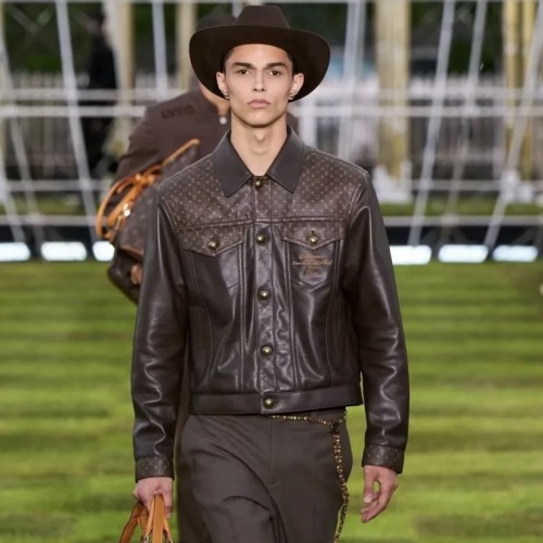 NIGO Louis Vuitton Men's Fall/Winter Brown Embroidered Letter Logo Printed Single Breasted Leather Long Sleeve Jacket #nigo72924