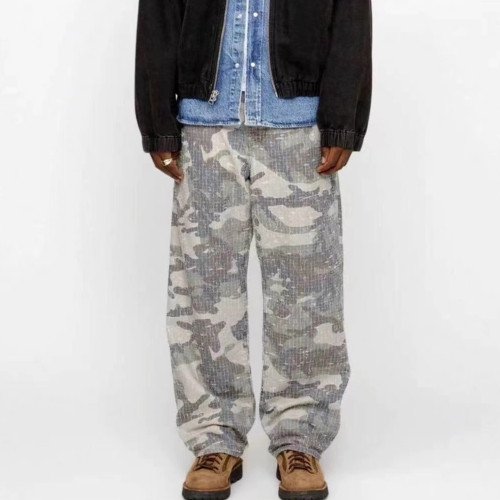NIGO Stussy Men's Seasonal Washed Camouflage Straight Rivet Embroidered Casual Denim Pants Ngvp #nigo9261