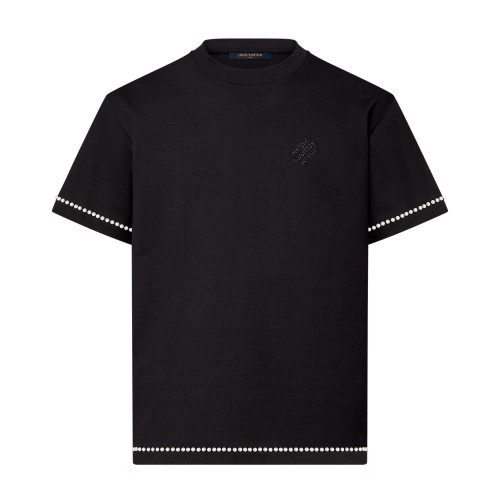 NIGO Louis Vuitton Men's Black Pearl Logo Letter Round Neck Straight Cotton Short Sleeve T-Shirt #nigo72987