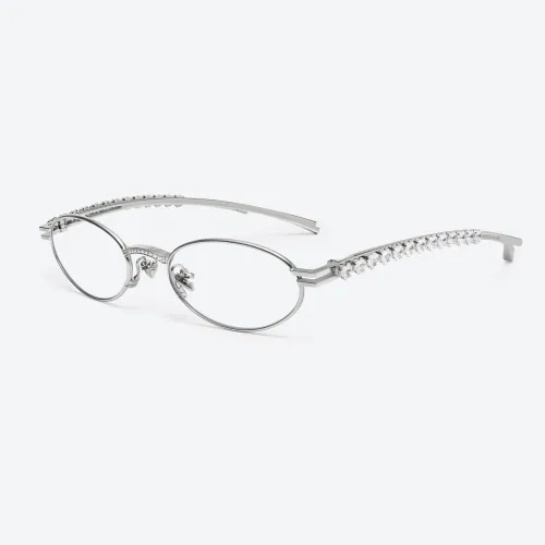 NIGO Gentle Monster Jennie - Barrette 02 Women's Fashion Jentle Salon Collection Sunglasses Oval Silver Diamond Metal Frame Trendy Eyewear Glasses  Accessories Ngvp #nigo9242