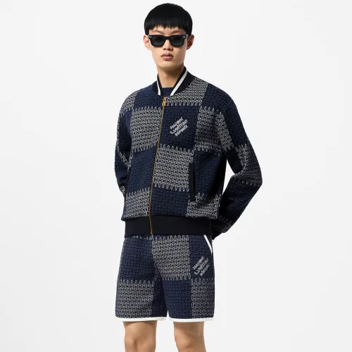 NIGO Louis Vuitton Men's Spring And Summer Letter Jacquard Knit Single Breasted Short Sleeved Shirt Drawstring Casual Shorts Suit Set #nigo73114