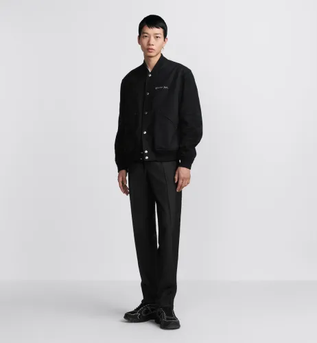 NIGO Dior Men's Fall And Winter Black Letter Print Single Breasted Long Sleeved Baseball Jacket #nigo73172