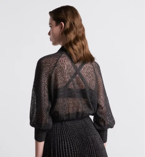 NIGO Dior﻿ Women's Fall Mohair, Alpaca and Silk Blend Stretch Knit Top Black Bow Neck Fitted Long Sleeve Sweater Ngvp #nigo9331