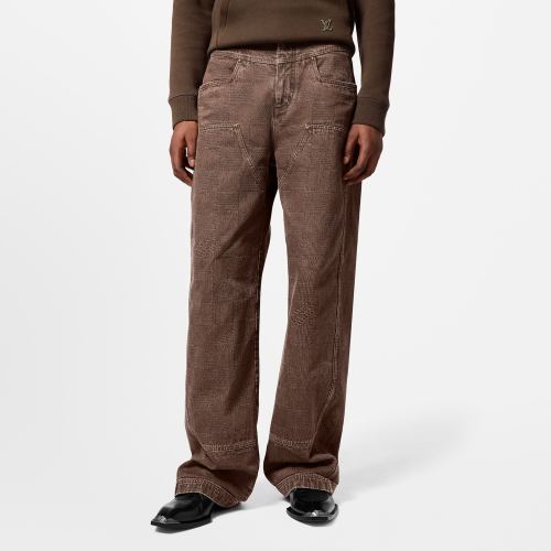 NIGO Louis Vuitton Men's All Season Washed Effect Solid Color DAMIER Workwear Denim Straight Leg Pants Ngvp #nigo9423