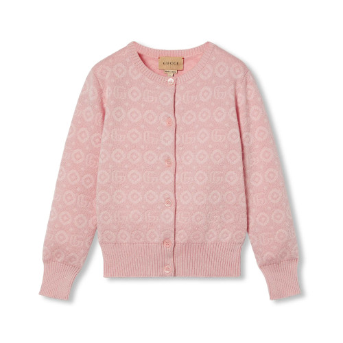 NIGO Gucci Kid's Spring, Fall And Winter Double G Jacquard Cotton Round Neck Long-Sleeved Casual Pink Knitted Cardigan #nigo31347