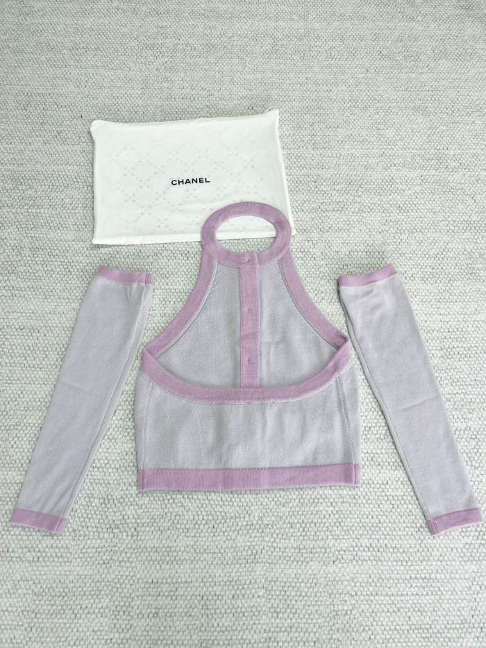 NIGO Chanel Women's Spring And Summer Color Blocking Neck Knit Single breasted Undershirt Knit Sweater Jacket Sleeve Set #nigo73527