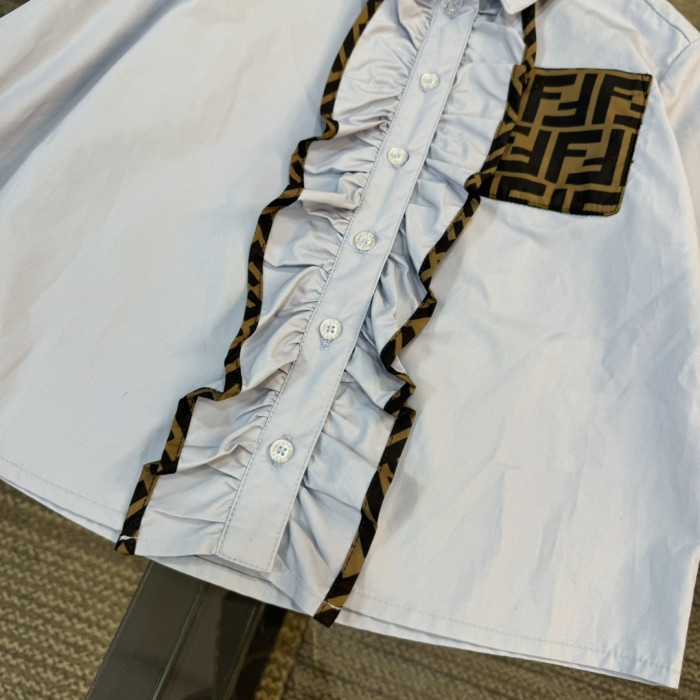 NIGO Fendi Kid's Spring And Autumn Solid Color Long Sleeve Slim Shirt Casual Jacquard Embroidery Canvas Short Skirt Set #nigo31353