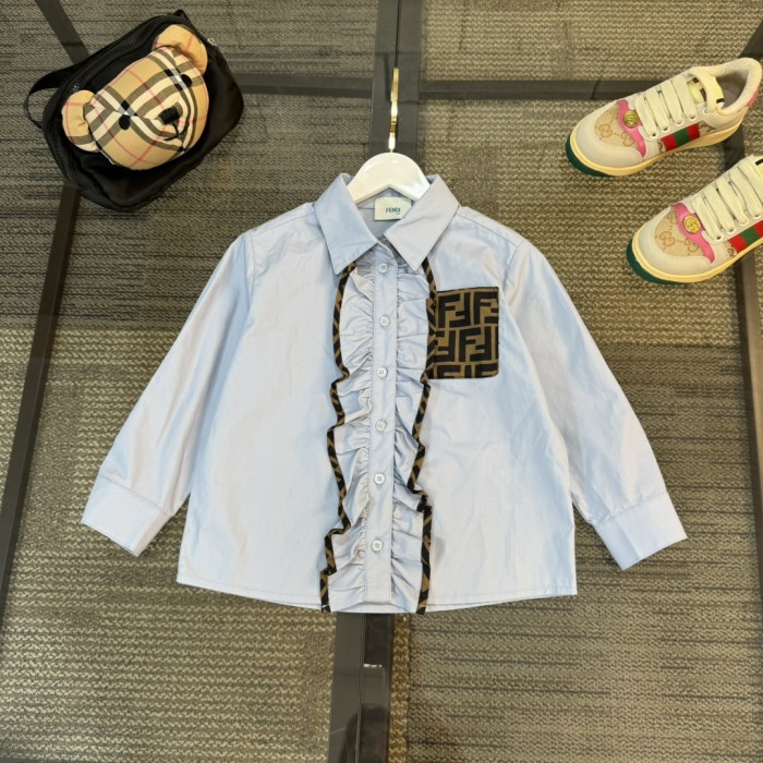 NIGO Fendi Kid's Spring And Autumn Solid Color Long Sleeve Slim Shirt Casual Jacquard Embroidery Canvas Short Skirt Set #nigo31353